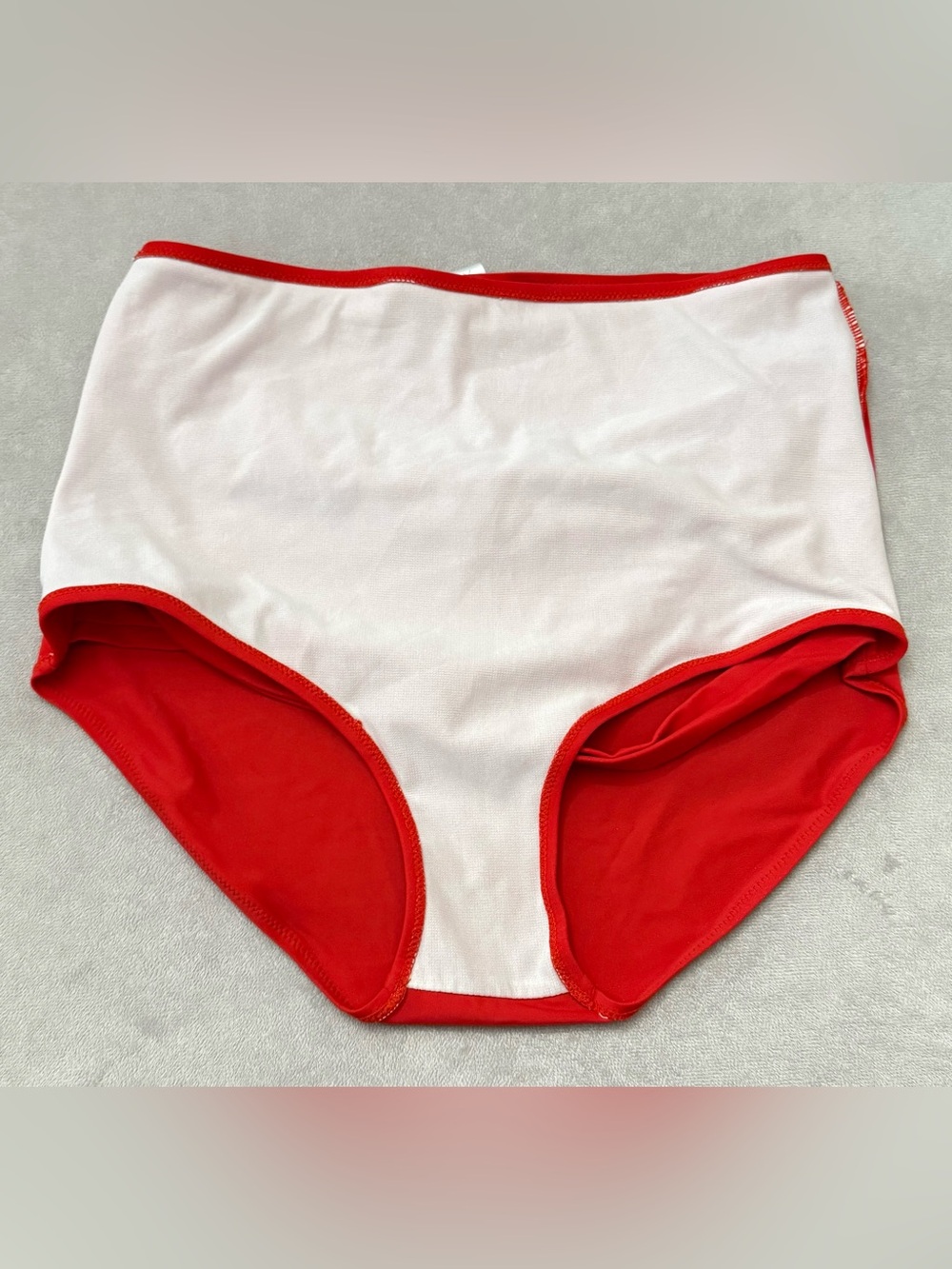 Women’s XL Two Piece Bikini Swimsuit Red High Waist Stripe Halter Bathing Suit - Picture 7 of 9